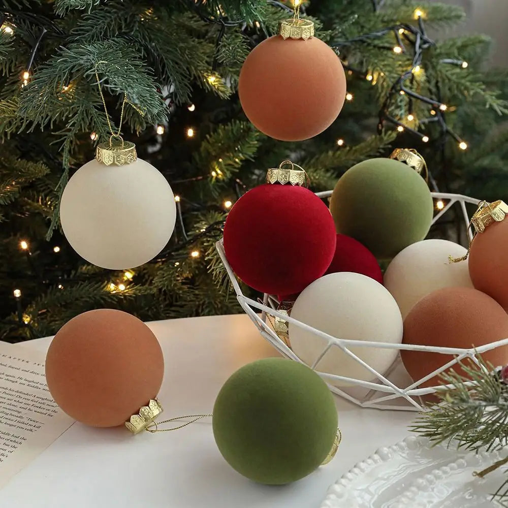 6-Pack Velvet Christmas Ball Ornaments – 8CM Flock Set Christmas Ornament Set HIP