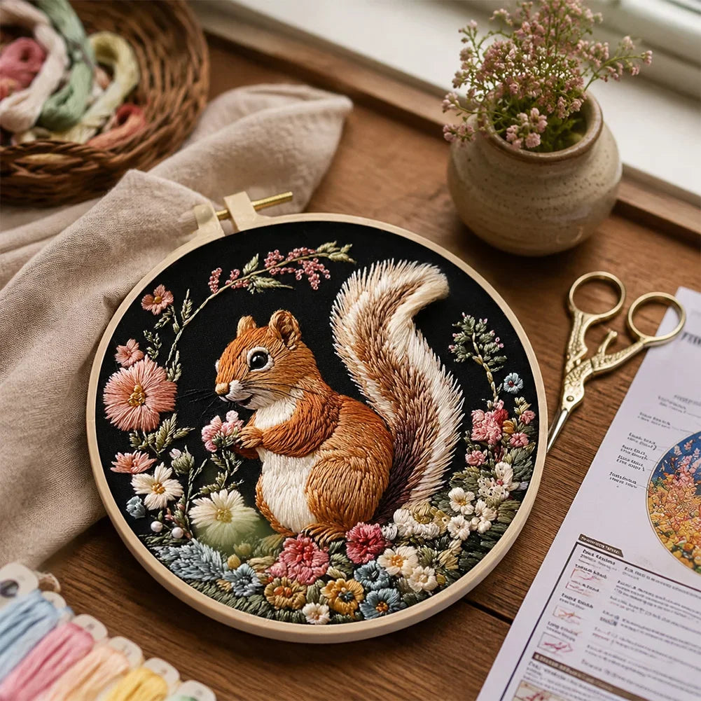 Animal Landscape Rural Squirrel DIY Embroidery Set Adult Beginners Handmade Embroidery Set Accessories Gifts HIP