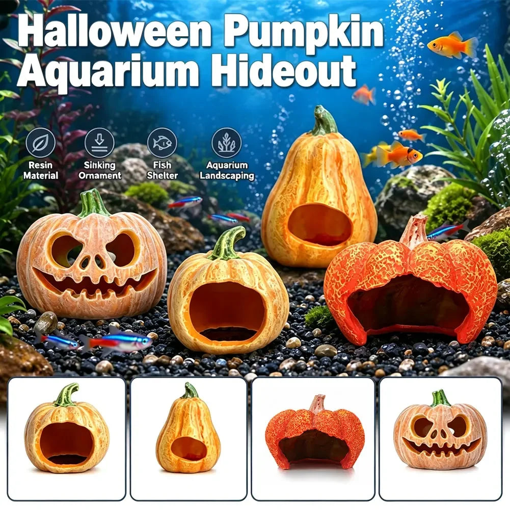 Halloween Aquarium Decorations Pumpkin and Ghost Diving Fish Tank Hidden Cave Decoration Shrimp Turtle Aquarium Landscape Decor HIP