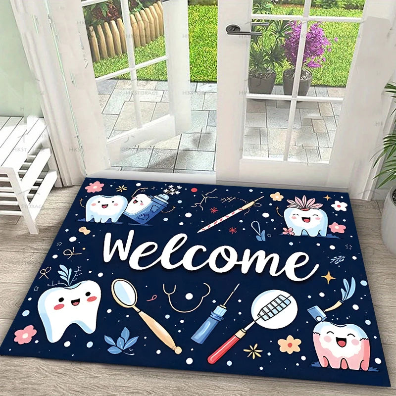 Dental Theme Anti-Slip Door Mat – Tooth Pattern Rug Decorative Door Mat HIP 1 40x60cm-Felt