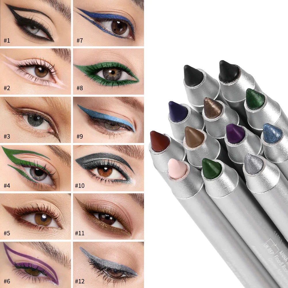 12Colors Wonder Eyeliner Pencil Longwear Deep Black Eyeliner Pencil Waterproof Sharpenable & Smudge Proof Long-lasting HIP