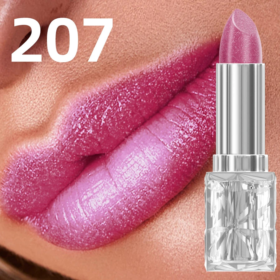 7 Colors Sparkling Metallic Finish Lipstick Hydrating Red Pink Glitter Lip Tint Shine Lip Color Highly Pigmented Lip Makeup Gift HIP 207