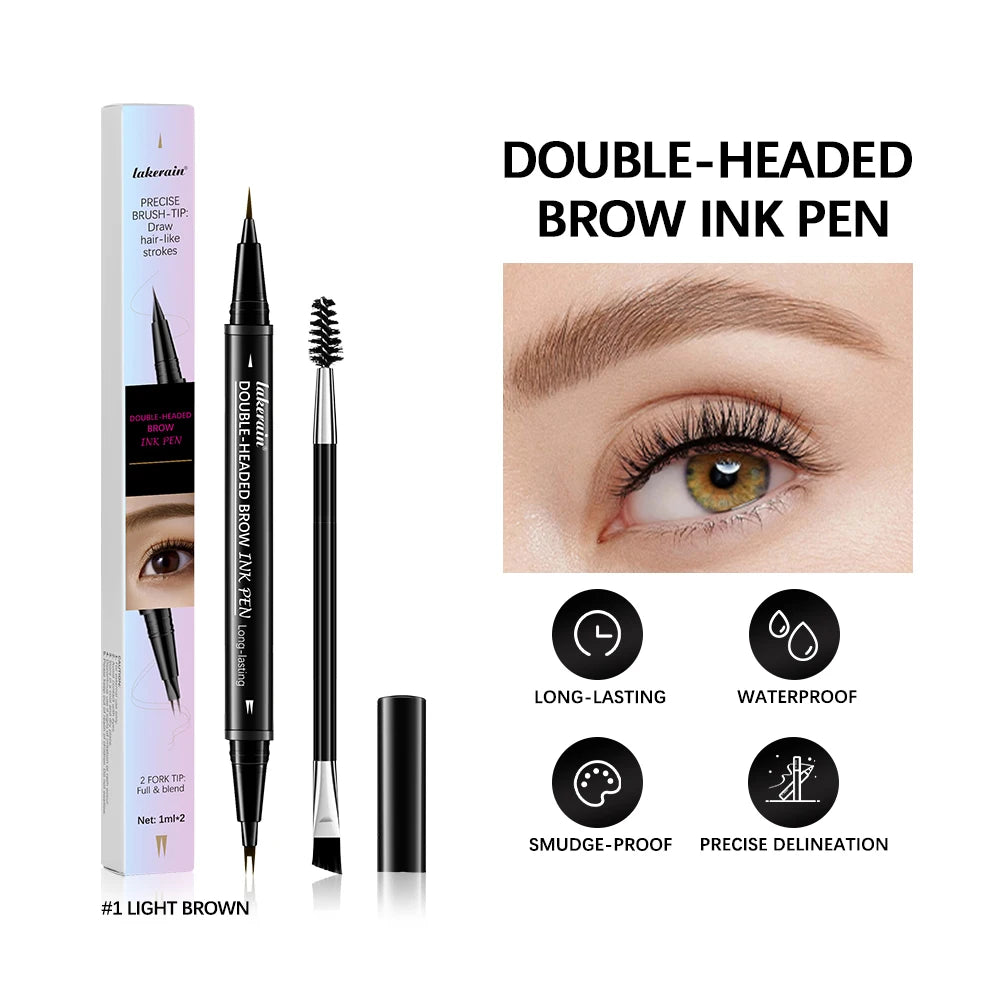 2&1 Pronged Eyebrow Pencil Waterproof Double-Headed Long Lasting Smudge Proof 2 End Design for Natural Brows Easy Application HIP