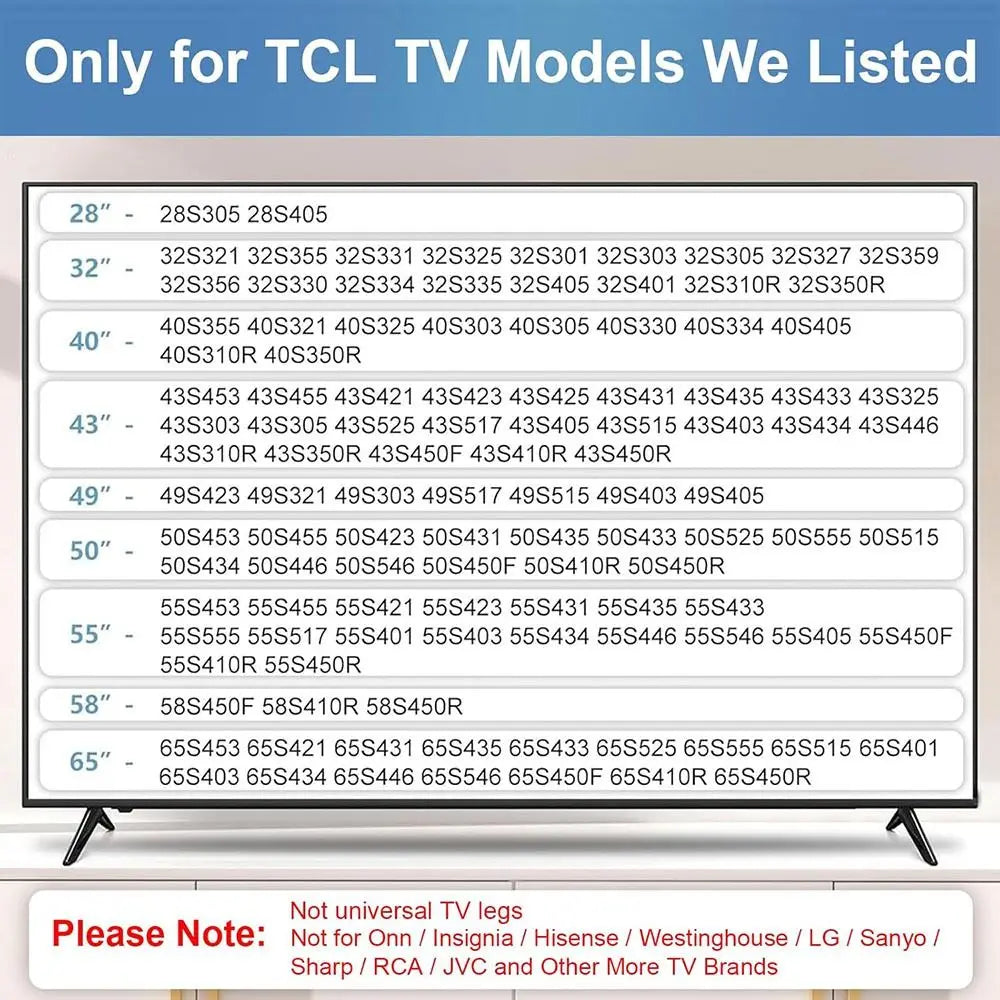 Non-Slip Replacement TV Stand Legs for TCL & Roku TVs TV Stand Legs HIP
