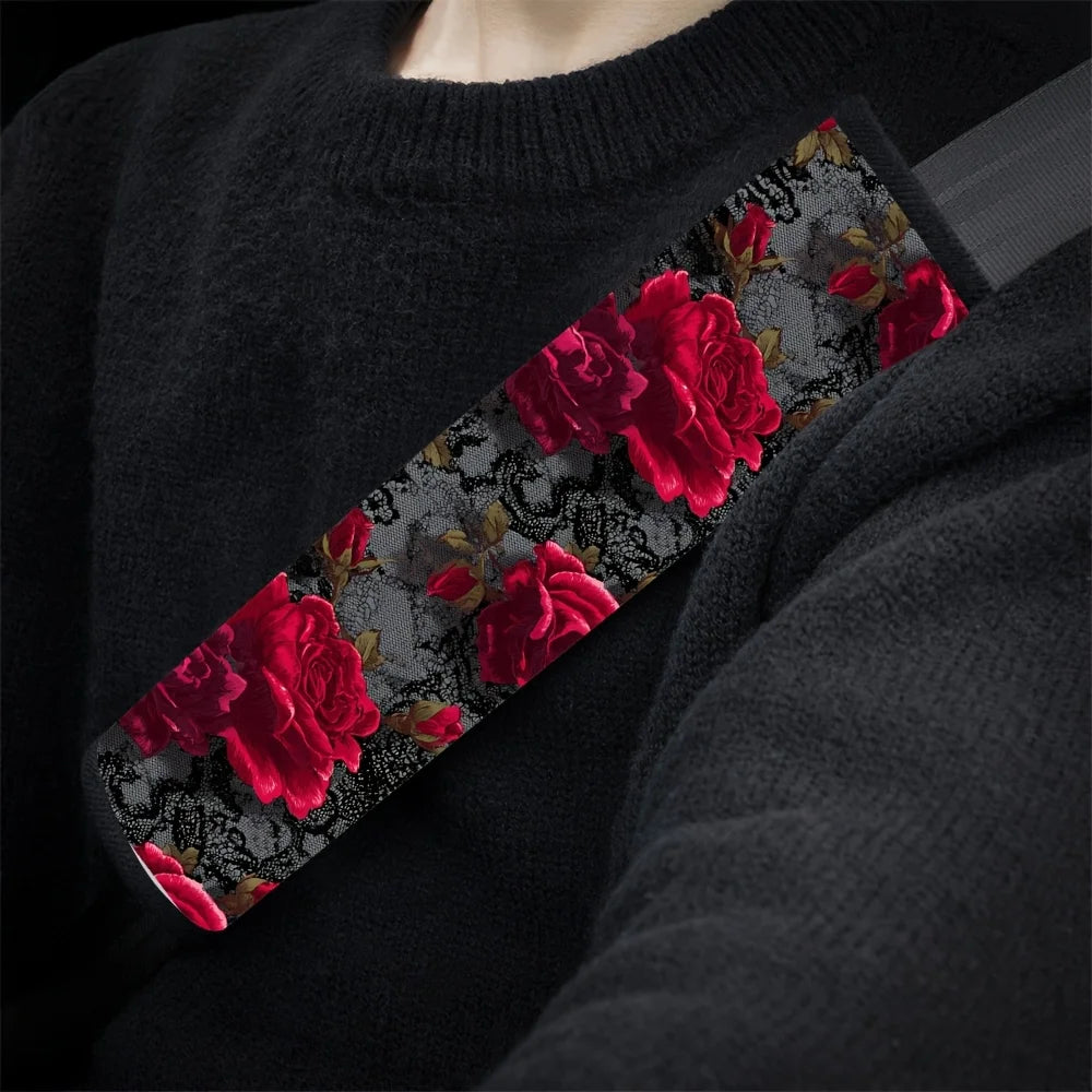 Red Rose Lace Car Seat Belt Shoulder Pad Covers – Set of 2 Seat Belt Cover HIP