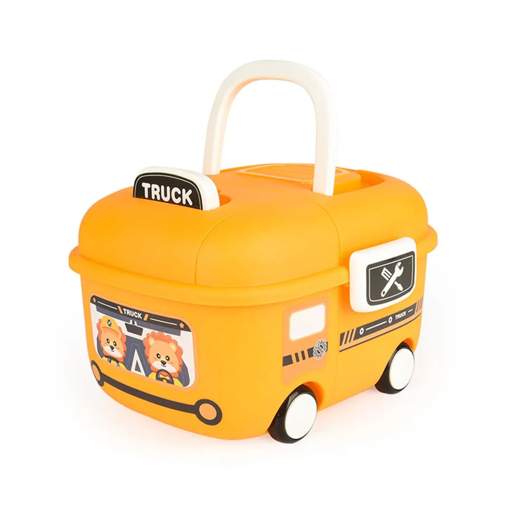 Cartoon Car Storage Box with Handle & Wheels – 3 Sizes Plastic Storage Box HIP Orange-M