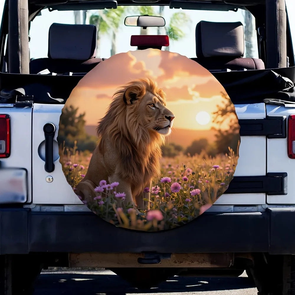 Lion Sunset Spare Tire Cover – Waterproof Polyester Protector Spare Tire Cover HIP 1 14 in