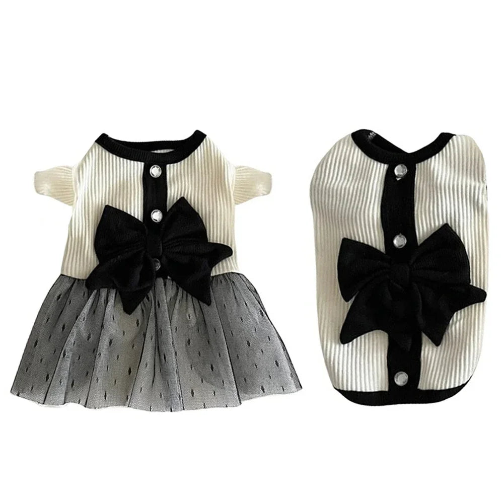 Dog Dress for Small Dogs Luxury Summer Puppy Clothes Bow Lace Dog Skirt Black White Dog T Shirt Girls Dog Costume Chihuahua Vest HIP