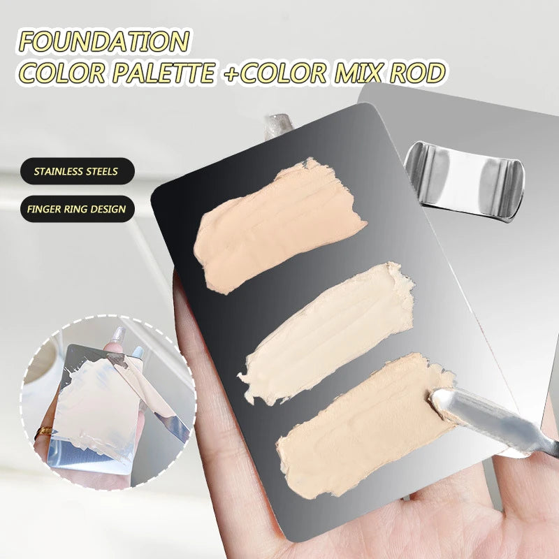Foundation Mixed Palette Stainless Steel Beauty Blending Concealer Creamy Spatula Makeup Color Mixing Tools Finger Rings Plate HIP