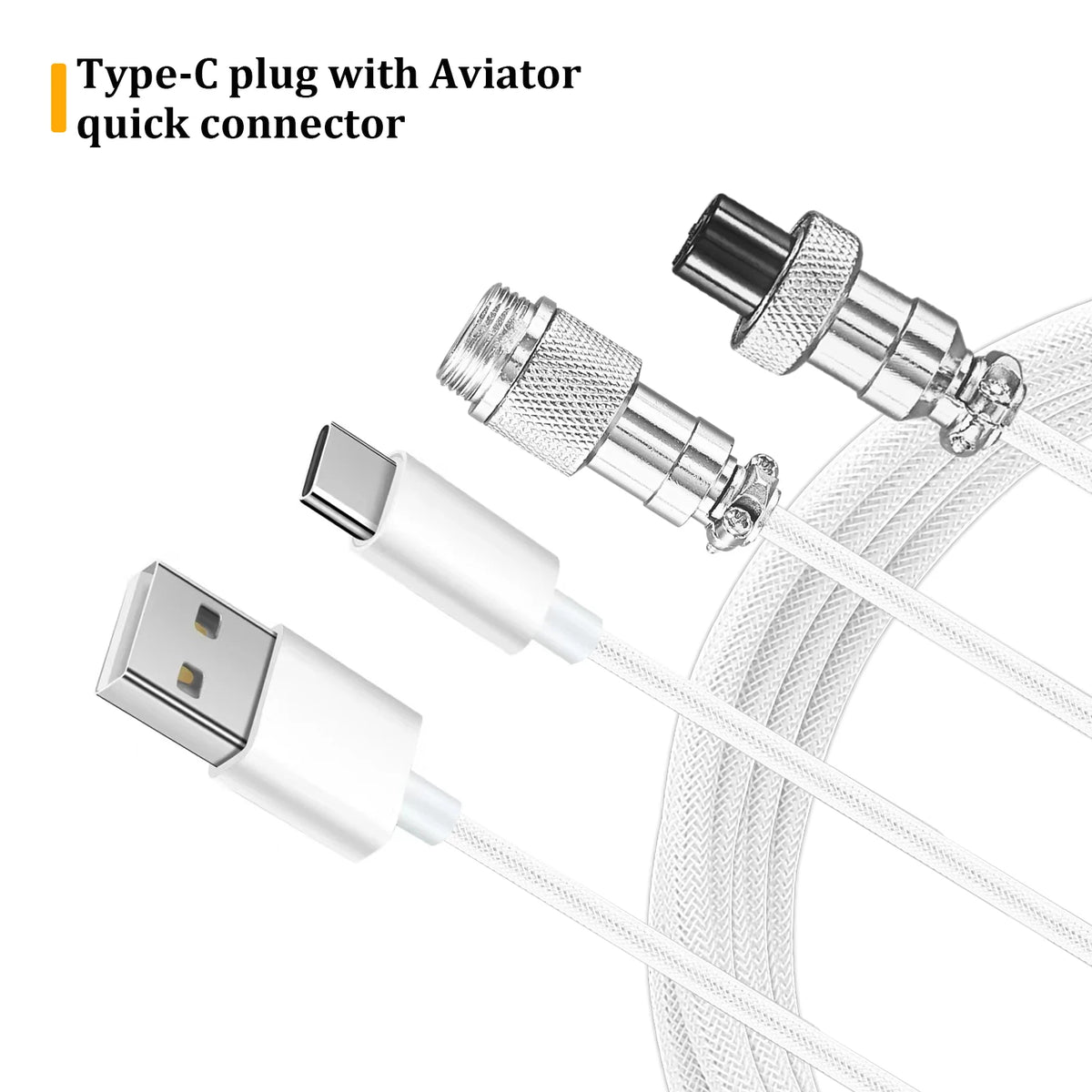 Coiled Type-C to USB-A Keyboard Cable | Metal Aviator Connector Keyboard Cable HIP