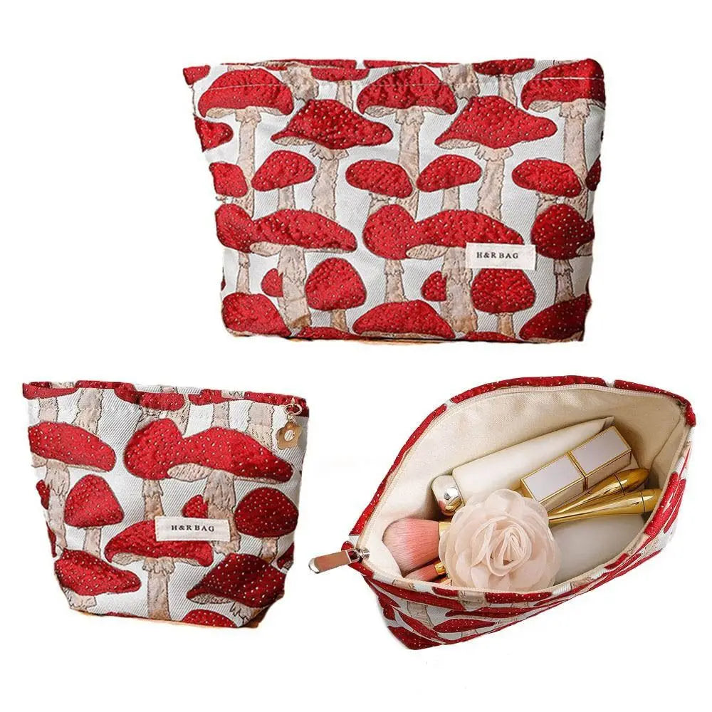 Canvas Makeup Bag Red Mushroom Print – M & L Sizes | HIP Cosmetic Makeup Bag HIP
