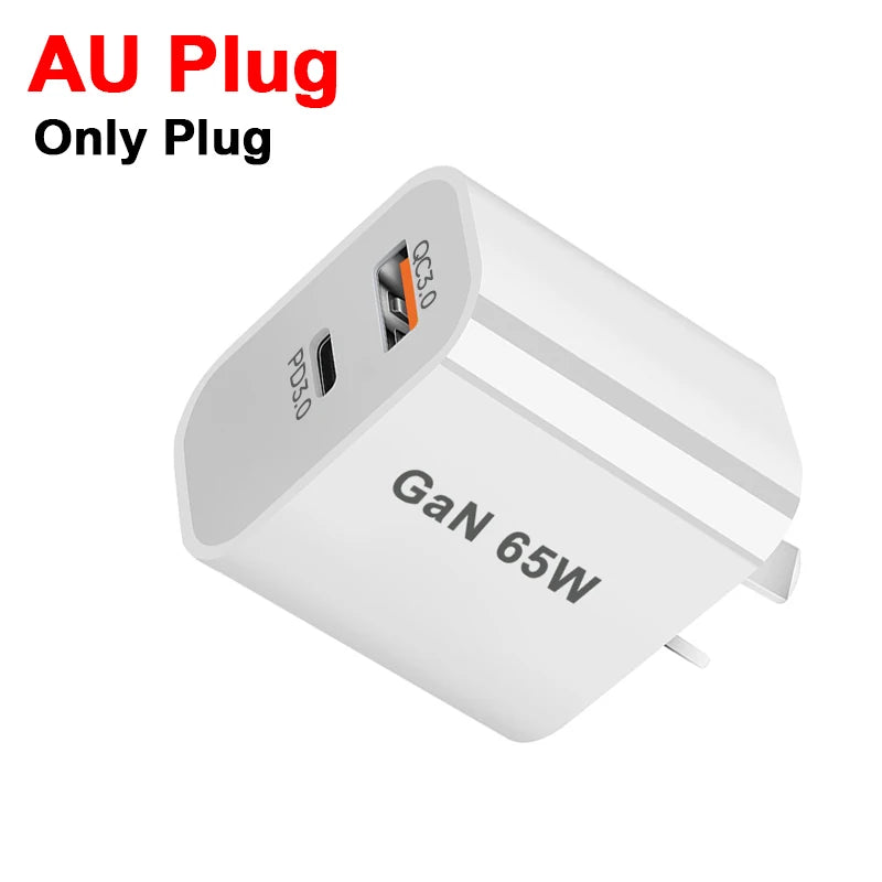 65W USB-C PD Fast Wall Charger – AU EU UK US Plug USB Wall Charger HIP 65W-AU Plug