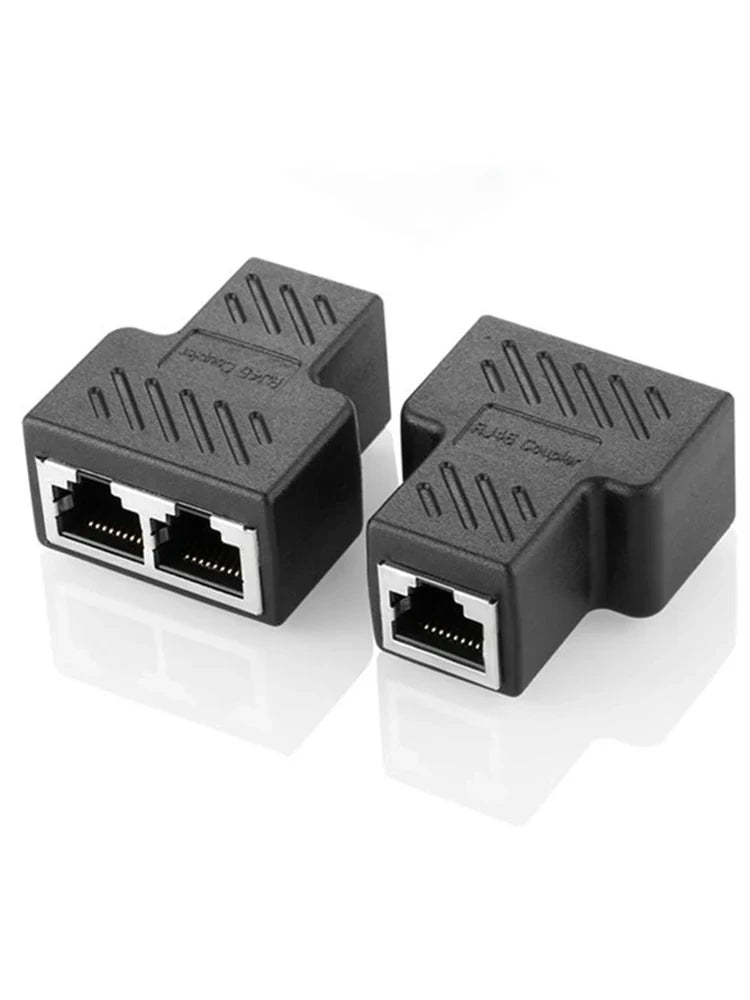 2-Pack RJ45 3-Way Shielded Ethernet Splitter Adapter 8 Core Ethernet Splitter Adapter HIP Black 2pcs