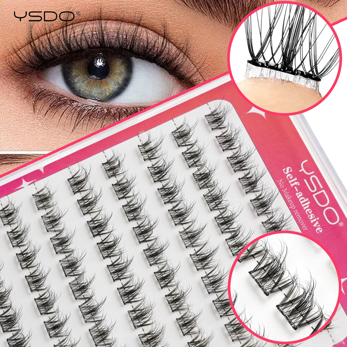 YSDO 90/100PCS Individual Eyelashes No Glue Needed Self Adhesive DIY Cluster Lashes Makeup Tool False Lashes Extension Faux CIls HIP MJ01