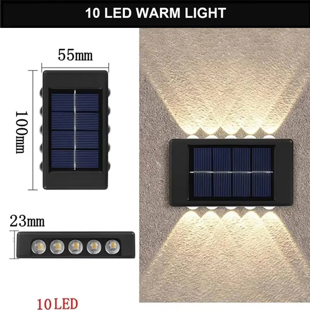 Heinast Solar Outdoor Wall Lamp IP65 Warm LED Up Down Light Solar Wall Light HIP Warm light 10LED-NEW 4PCS