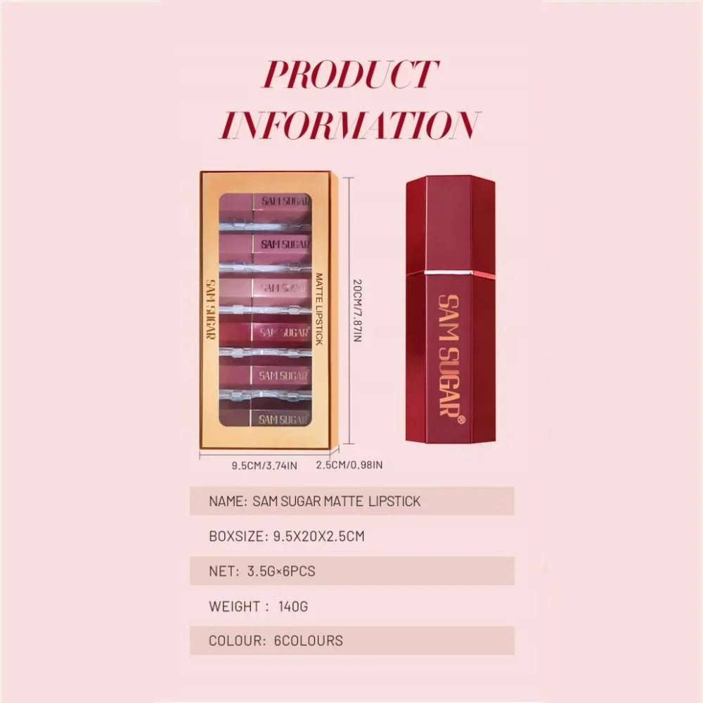 SAM SUGAR 6-Piece Matte & Pearlescent Lipstick Set Lipstick Set HIP