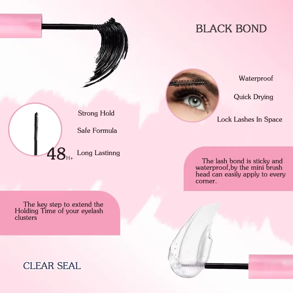 3D 190 Pcs DIY Cluster Lashes Kit – Bond, Seal & Curler DIY Lash Extension Kit HIP