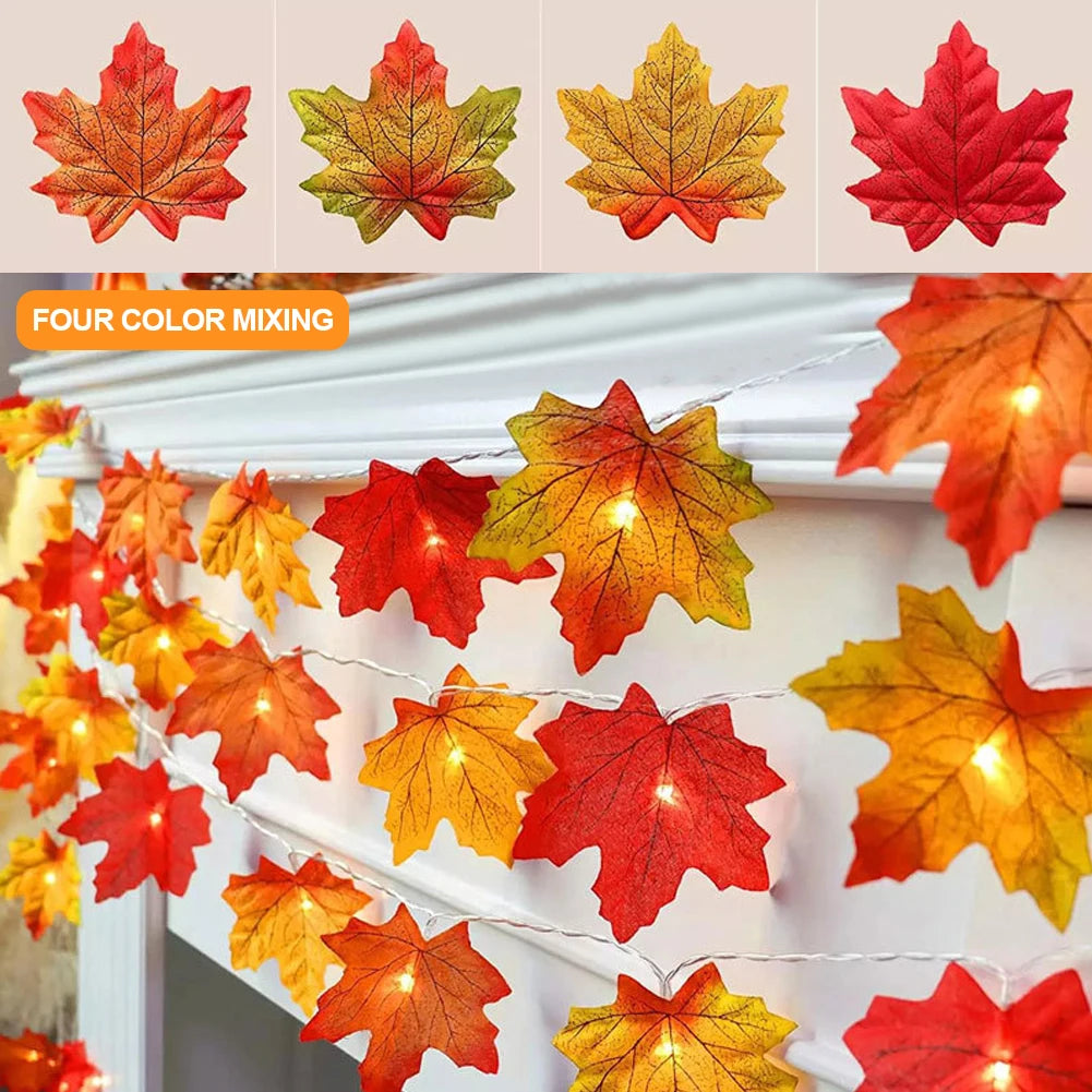 10/20LED Artificial Autumn Maple Leaves Garland Led Fairy Lights for Christmas Decoration Thanksgiving Party DIY Decor Halloween HIP