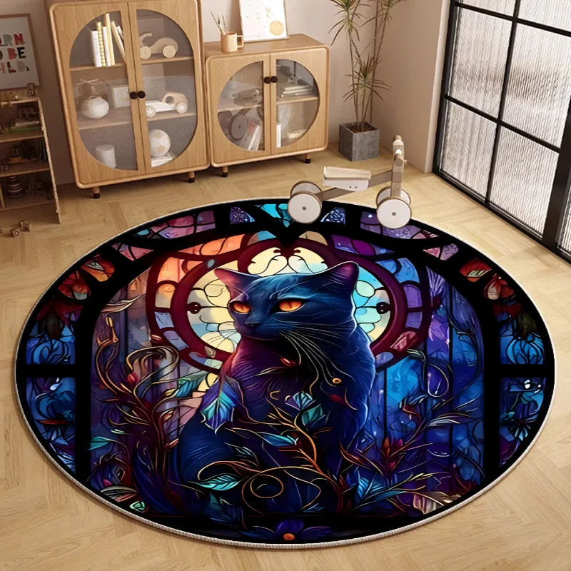 Retro Cat Round Area Rug – Non-Slip, Easy-Clean Carpet Round Area Rug HIP 2 80X80CM