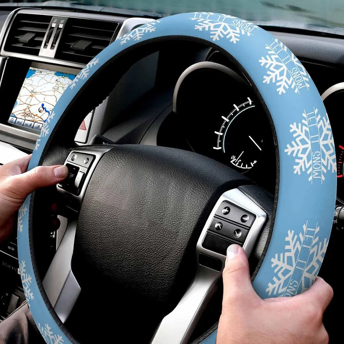 Christmas Snowflake Steering Wheel Cover – Blue Winter Design Steering Wheel Cover HIP