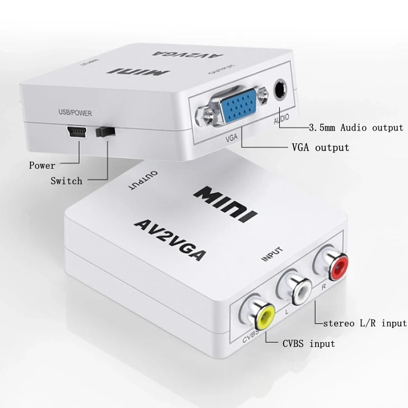 VGA to AV & AV to VGA Converter – RCA Adapter 1080P Video Signal Converter HIP