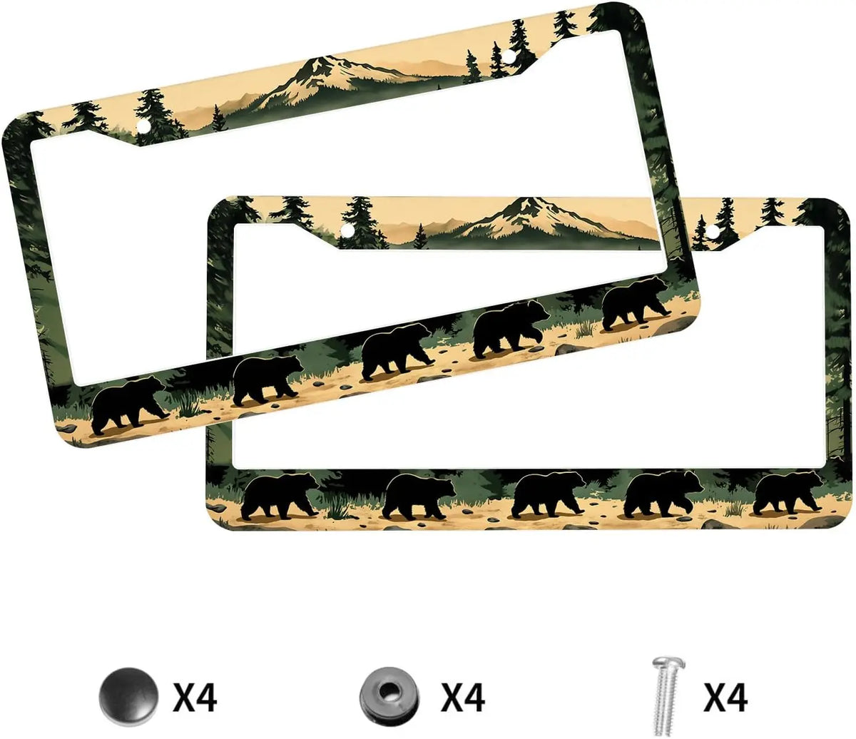 2-Pack Black Bear License Plate Frames – Rustic Stainless Steel License Plate Frame HIP