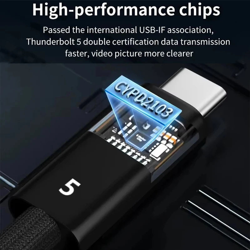 Thunderbolt 5 USB-C Cable 240W 80Gbps 16K Fast Charging Thunderbolt 5 Cable HIP