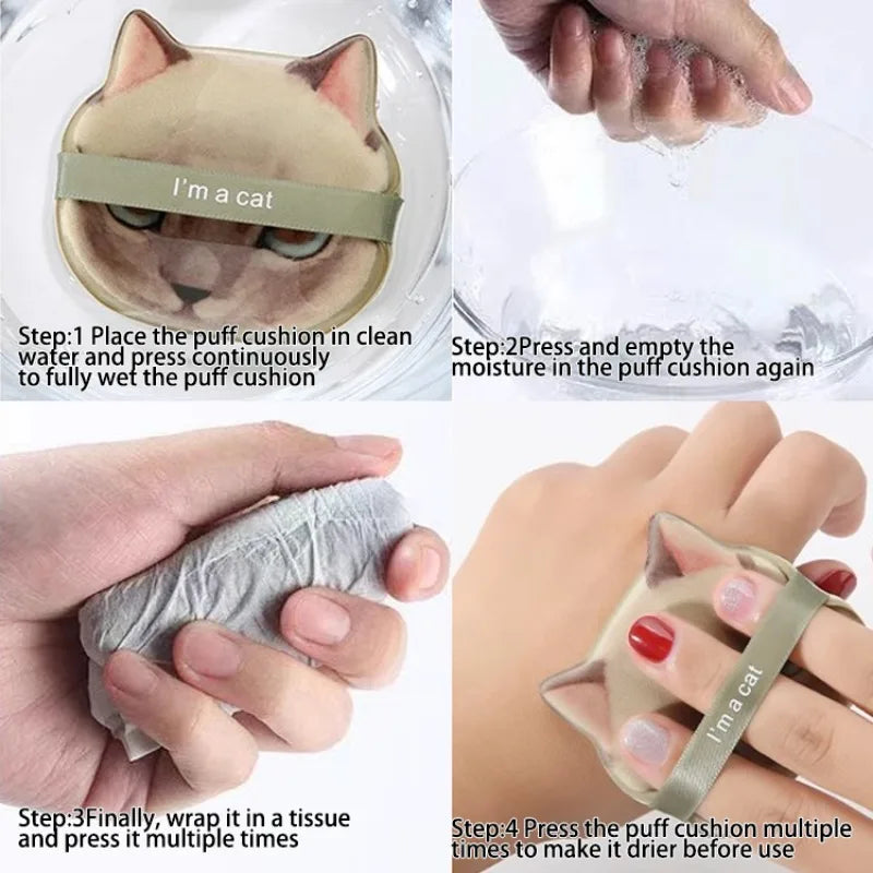 1/4pcs Kitty Air Cushion Powder Puff Cute Cat Cosmetic Puffs Hydrophilic Non-latex Facial Foundation Beauty Tool Dry Wet Makeup HIP