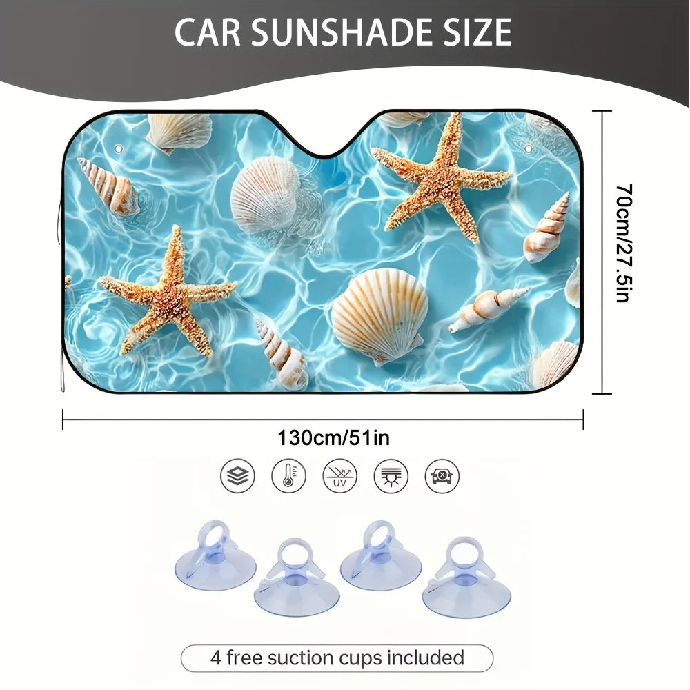 Ocean Beach Car Windshield Sunshade – Seashell Starfish Car Windshield Sunshade HIP