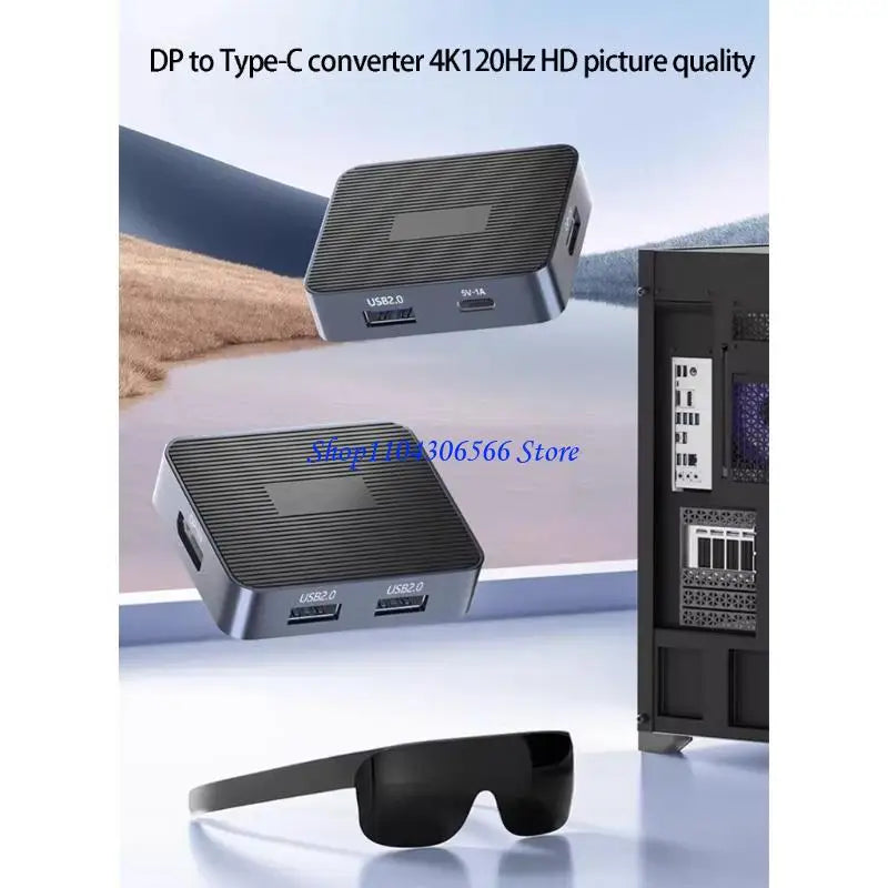 DisplayPort 1.2 to USB-C Adapter – 4K 120Hz + 3 USB Ports Display Port Adapter HIP