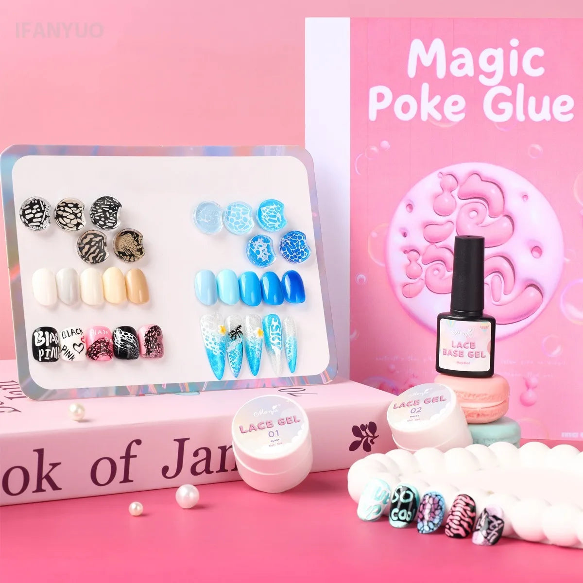 8 Colors Nail Poke Art Glue Lace Hole Bubble Wave Ocean White Black Colorful Nail Hollow Painting Gel Soak Off Varnish UV LED HIP