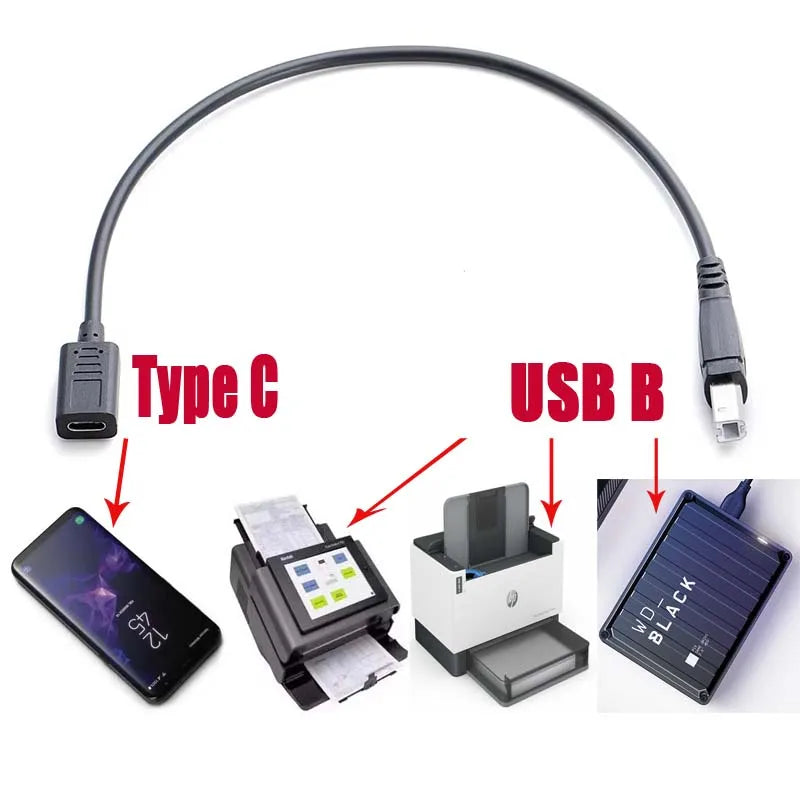 USB-C to USB-B Adapter Cable | Printer, Scanner & HDD USB Adapter Cable HIP