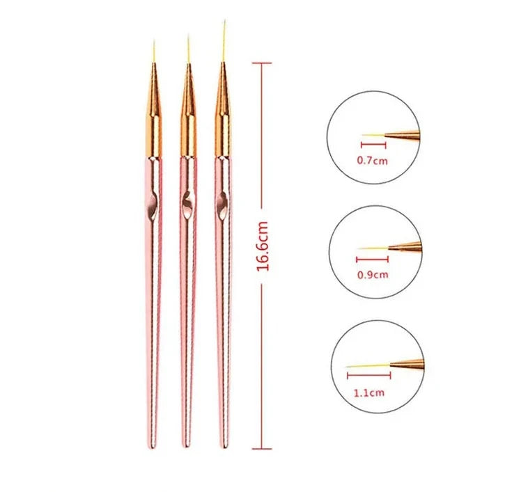 3-Piece Nail Art Liner Brush Set – Striping & Detail Pens Nail Art Brush Set HIP