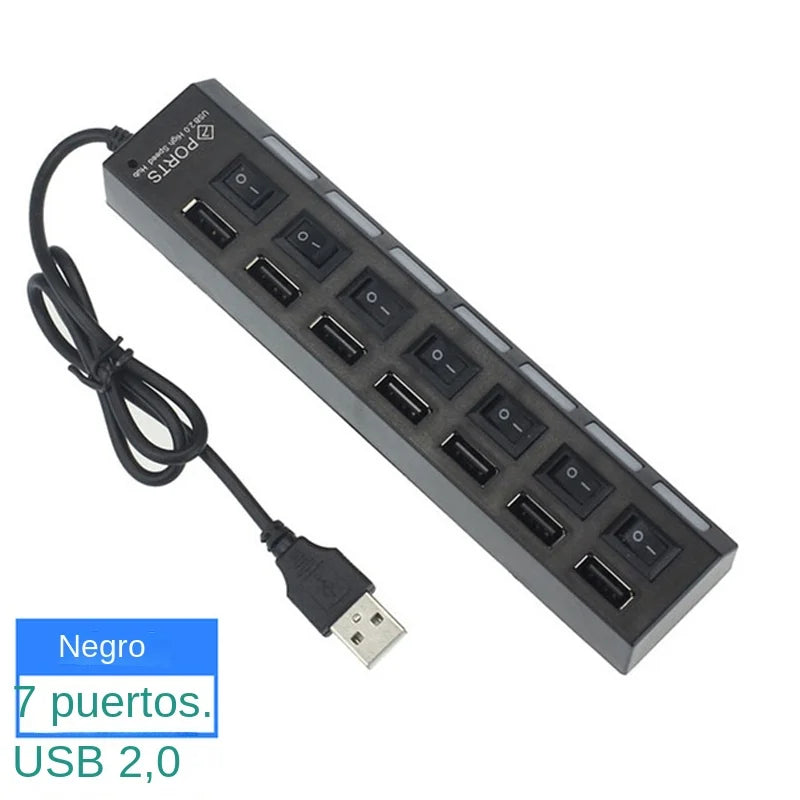 7-Port USB 2.0 Hub with On/Off Switches for PC & Laptop USB Hub HIP