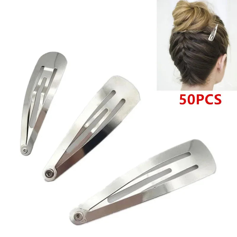 50pcs/pack Silver Tone Snap Hair Clips Craft Bow-Nickel Plated 30/40/50mm Barrette Slide Blanks for Kid DIY Decoration Hot HIP