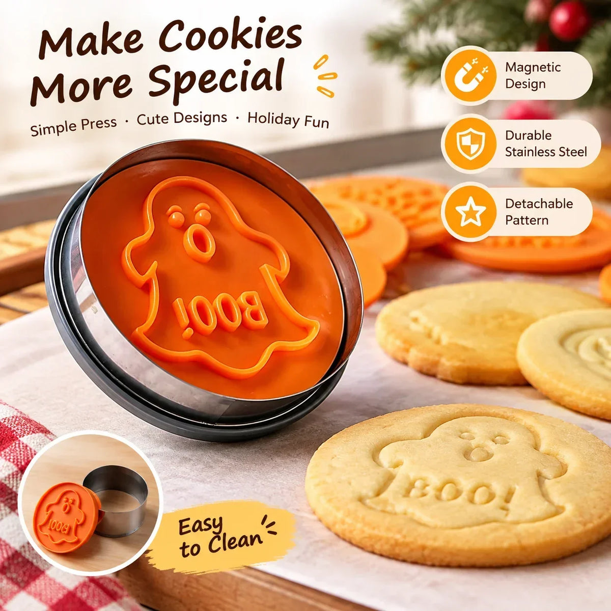 DIY Cookie Pattern Molds Holiday Halloween Party Making Christmas Baking Mold Stainless Steel Magnetic Cookie Embosser Set HIP