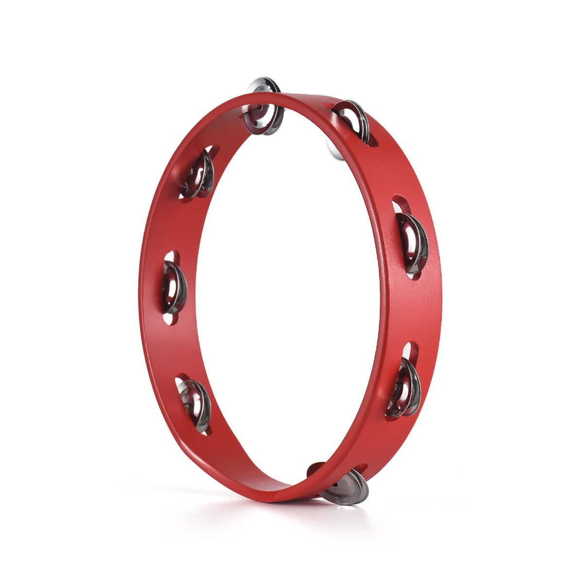 8-inch Tambourine for Adults Pleasant Jingle Sound Red Hand Cranked Bell Rings Wooden Metal Bell Sound Percussion Instruments HIP