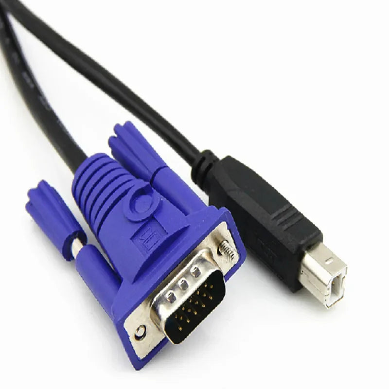 1.5m 2-in-1 KVM Cable USB 2.0 Type A to B & VGA 15-Pin KVM Switch Cable HIP