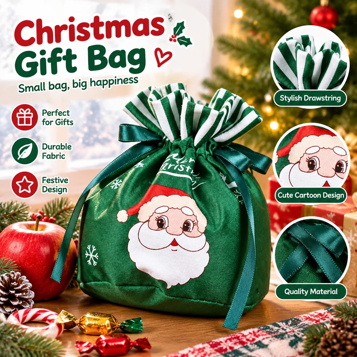 Christmas Eve Gift Holders Candy Pouch Cartoon Drawstring Christmas Apple Gift Bag Safe Fruit Storage Sack Holiday Decoration HIP