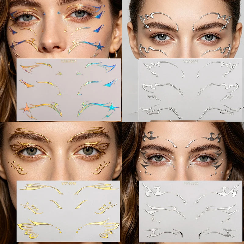 Colorful Eyes Makeup Stickers Laser Eye Eyeliner Eyebrows Face Art Sticker Decals Halloween Temporary Tattoo Party Decorations HIP