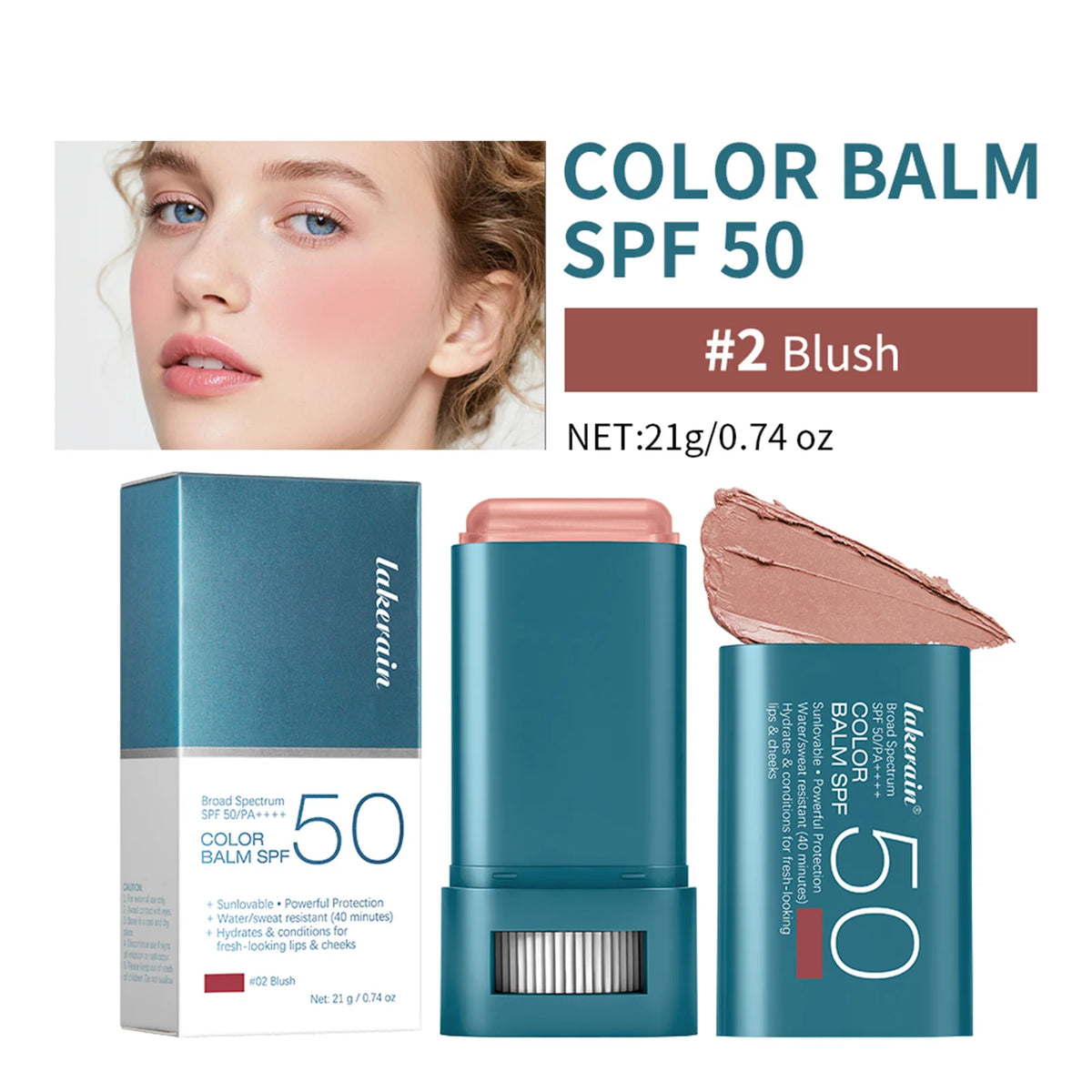 SPF 50 Sun Color Blush Balm Lip & Cheek Tint Hydrating Water Resistant Long Lasting Buildable Blush Natural Makeup HIP 02 Blush