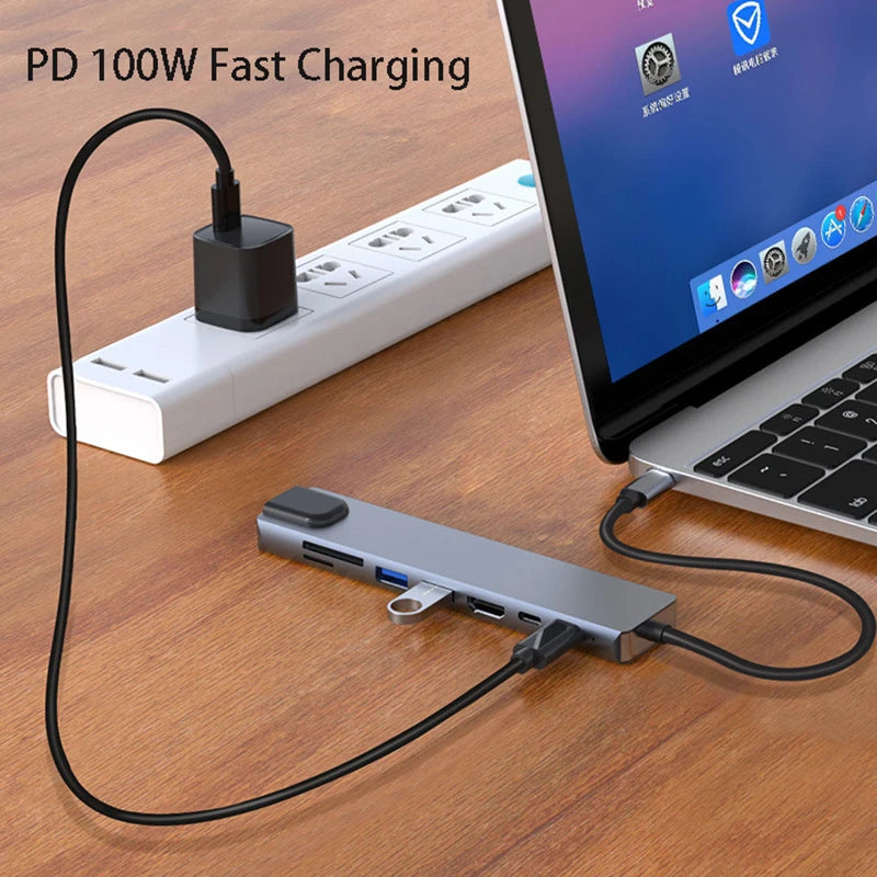 OULLX 8-in-1 USB-C Hub – HDMI, Ethernet & Card Reader USB-C Multiport Hub HIP