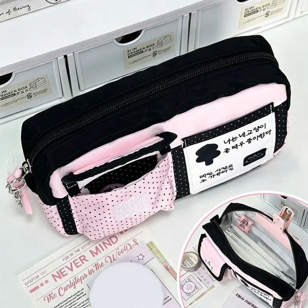 Kawaii Cat Pencil Case – Large Polka Dot Pen Bag for Students Pencil Case HIP