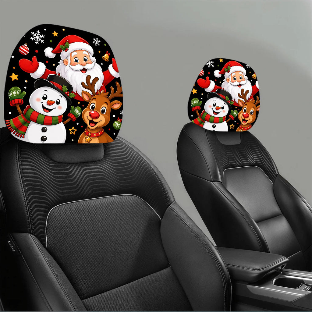 2-Pack Christmas Car Headrest Covers – Santa, Snowman & Reindeer Car Headrest Covers HIP