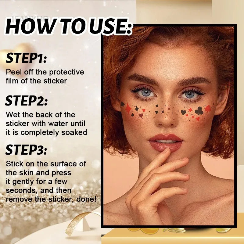 6pcs Flower Butterfly Freckles Makeup Patches Watercolor Heart Valentine Christmas Party Fake Freckles Temporary Tattoo Stickers HIP
