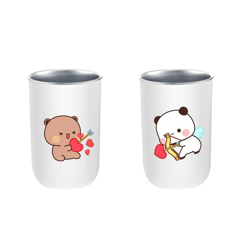 Bubu & Yier Panda Stainless Steel Toothbrush Cup 350ml Toothbrush Holder Cup HIP A 2 Pcs