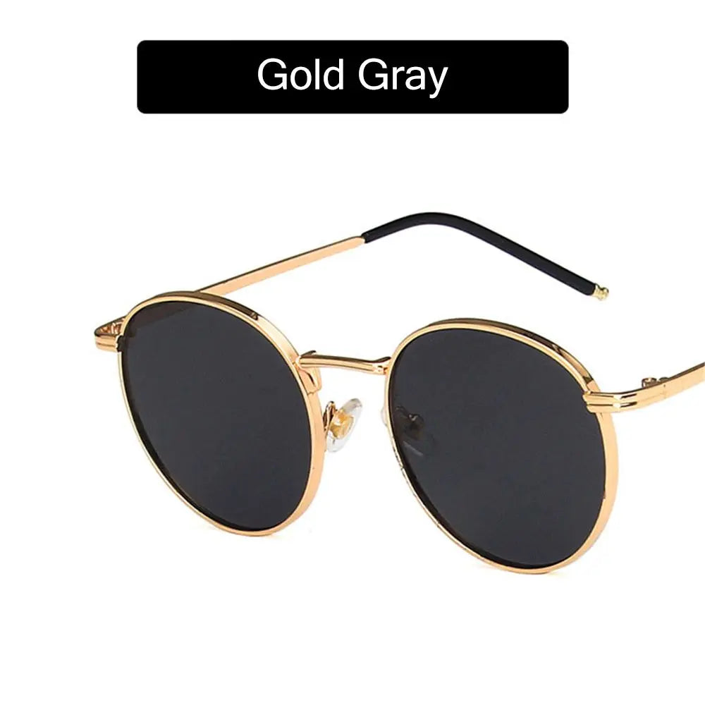 Unisex Round Sunglasses Metal Frame UV400 Protection Round Sunglasses HIP Gold Gray