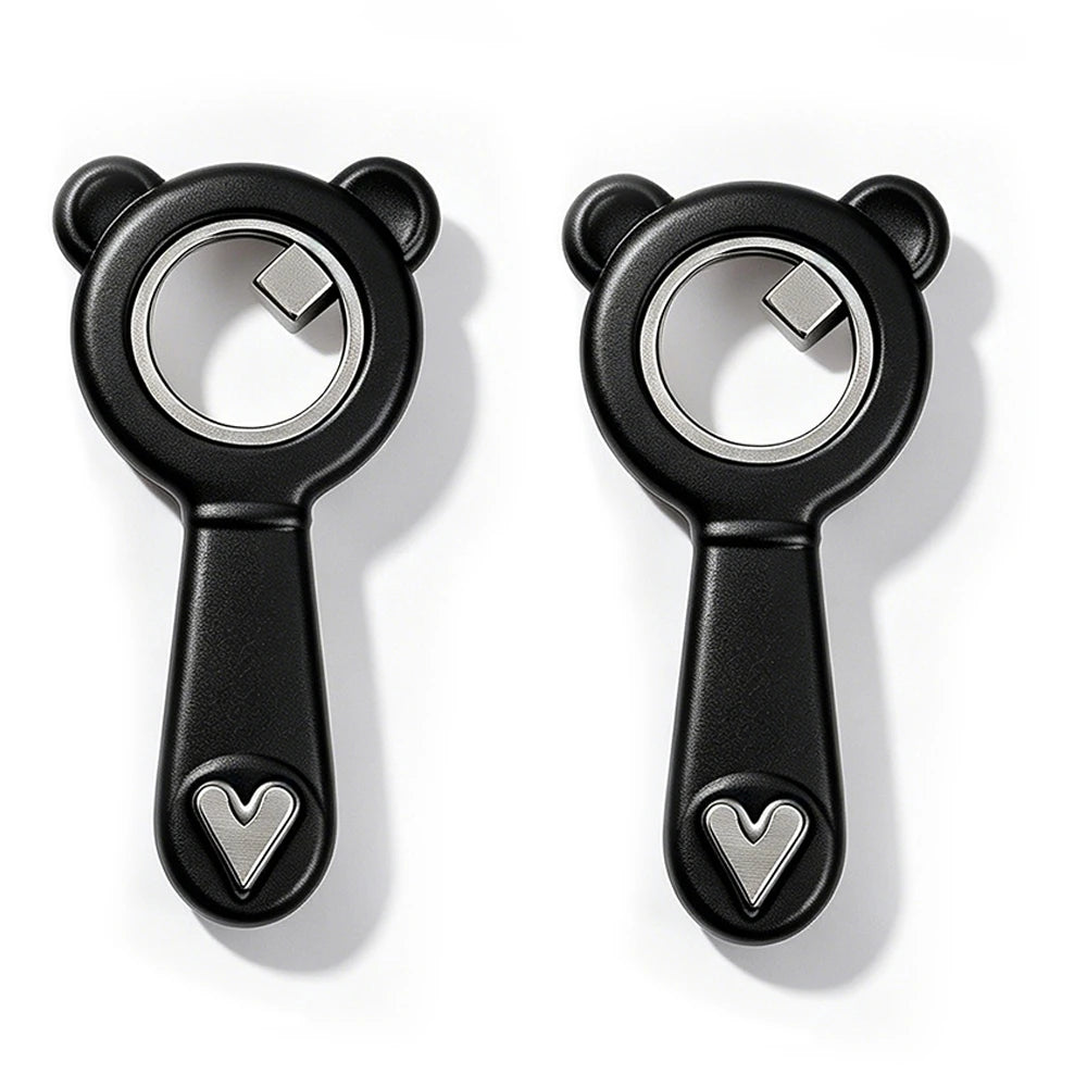 2-in-1 Hollow Cat Eye Nail Art Magnet Black Hole & Love Effect Bear Silicone Ring Circular Magnetic for DIY Gel Manicure Tools HIP Black-2Pc