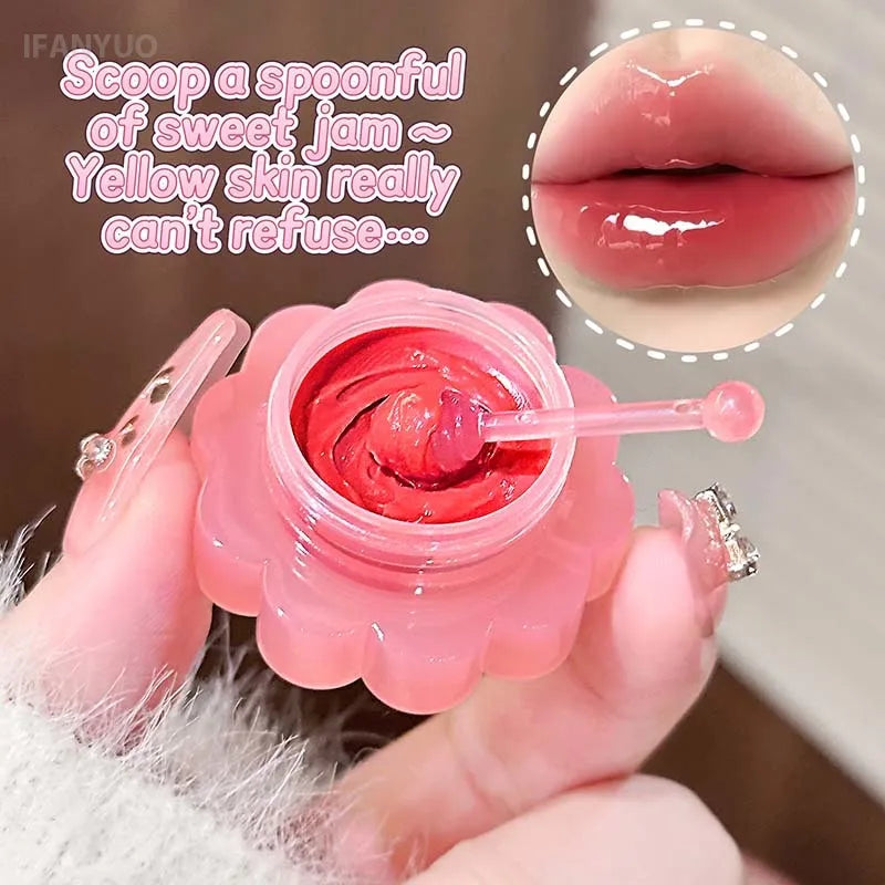 Jam Pudding Canned Lip Gloss Moisturizing Lasting Non-stick Cup Purple Watery Colored Lip Balm Long-lasting and Tender Lip Balm HIP