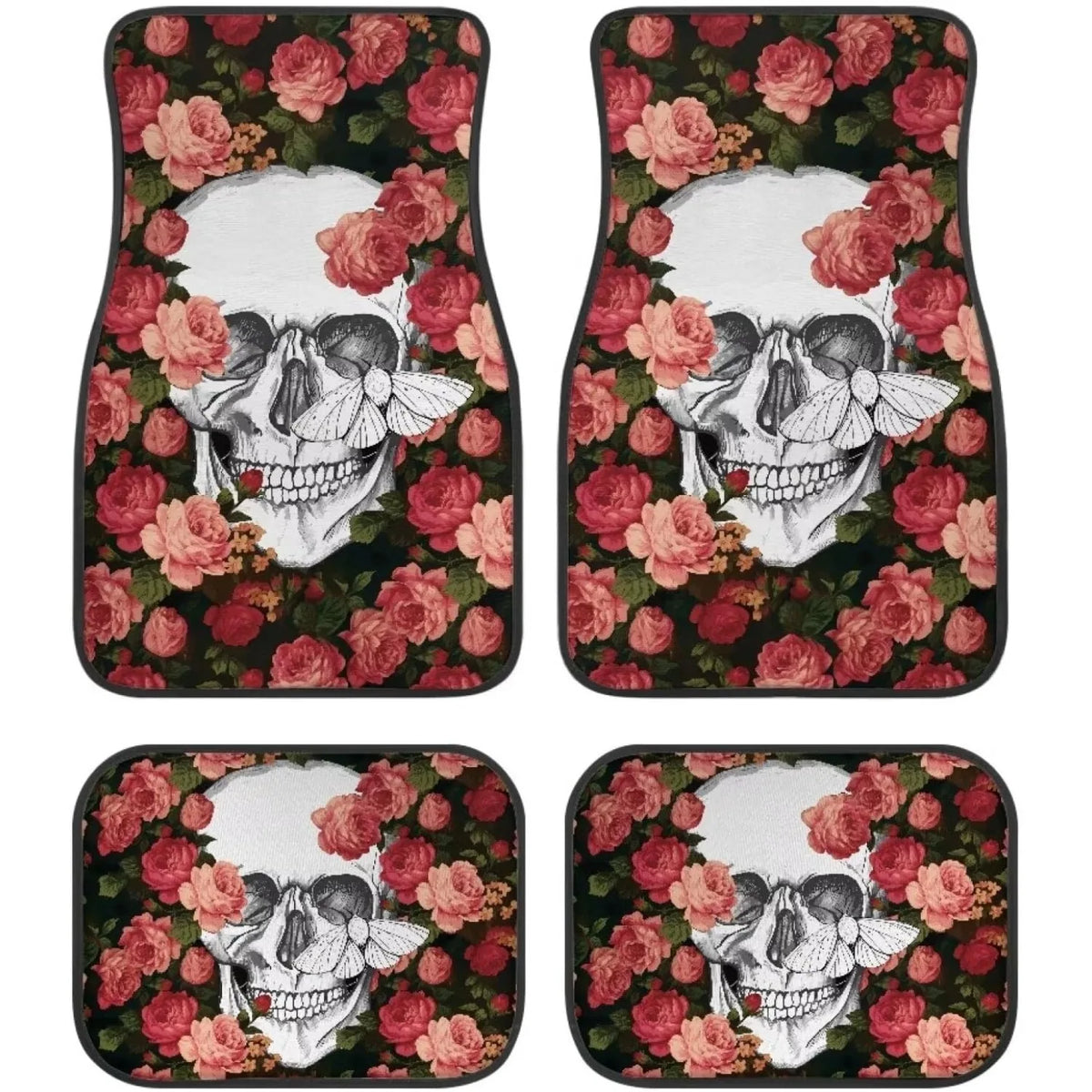 Rose Skull Car Floor Mats – Waterproof 4-Piece Set Car Floor Mats HIP 1